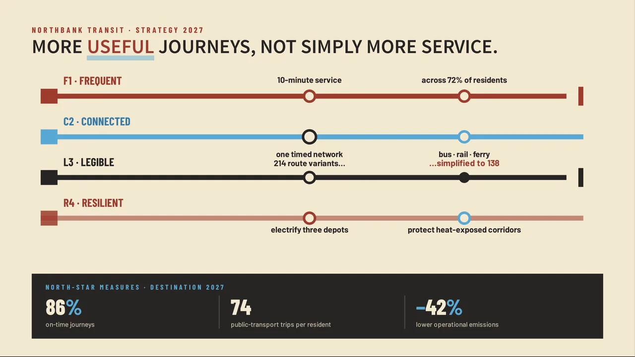 Northbank Transit — Corporate Strategy. 2027 civic infrastructure pillars.